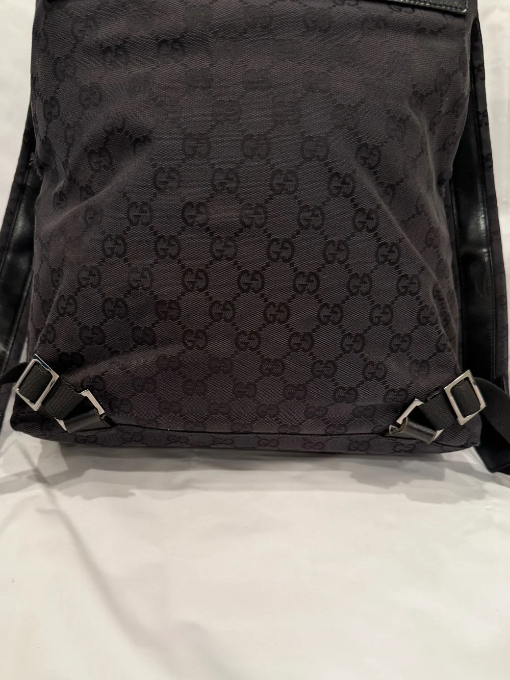 Gucci Black GG Canvas Backpack with Front Zip Pockets